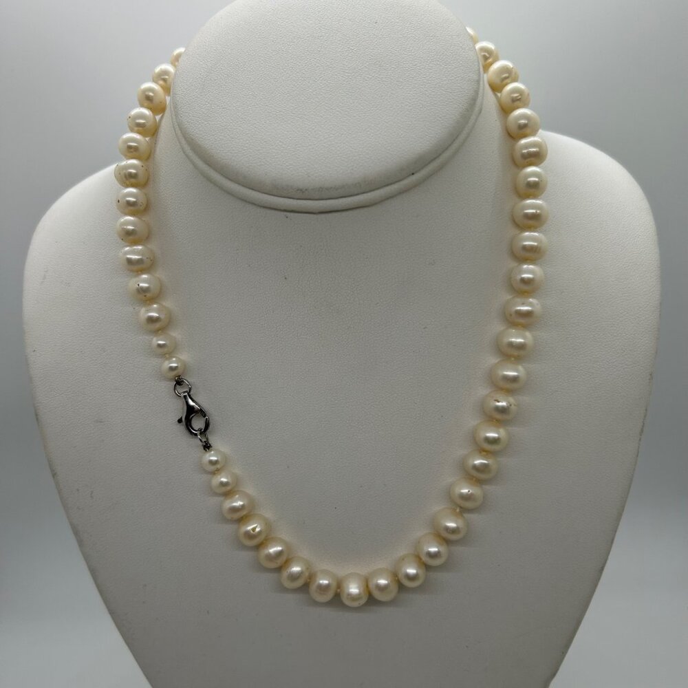 Cultured Pearl Necklace With Sterling Silver Lobster Clasp 18" Freshwater - Picture 4 of 14